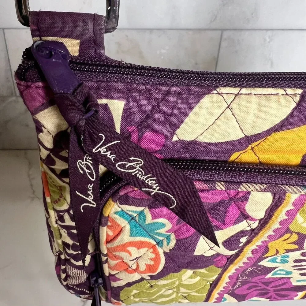 Vera Bradley Crossbody Bag Plum Crazy Pattern Quilted Purse Purple Floral Boho